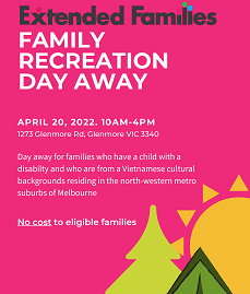 Family Recreation Day Away, 20 April 2022, 10am-4pm, Lady Northcote Recreation Camp Centre